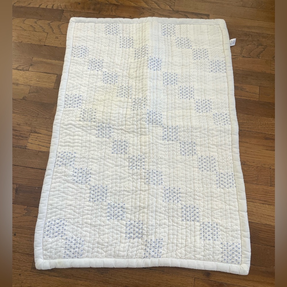 Bonpoint White/Blue Quilted Blanket